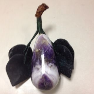 Vintage Africa Amethyst Pear With Dark New Jade Leaves - Hand Carved photo