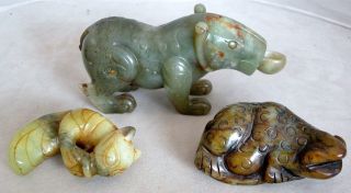 3 Chinese Archaic Style Carved Jadeite Jade Hard Stone Animals Or Beasts (5.  85 