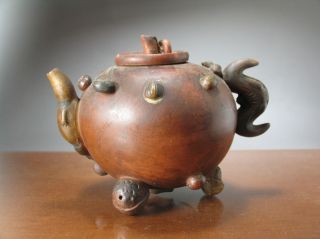 18th Or 19th C.  Yixing Zisha Chinese Teapot,  Pods And Applied Nuts photo
