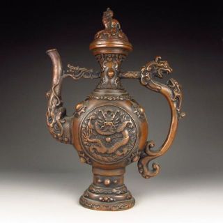 Chinese Bronze Flagon / Teapot / Wind Pot W Kang Xi Mark photo