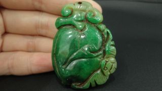 Prefect Chinese Antique Green Jade Pendant/beautiful Bat&peach&cloud photo