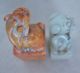 2 Miniature Chinese Hand Carved Yellow Soapstone & White Jade Foo Dog Chop Seals Foo Dogs photo 6