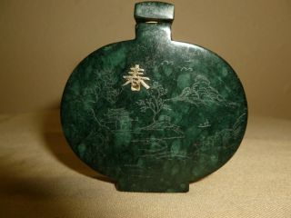 Lovely Snuff Bottle Of Spinach Jade Carved Lanscape photo