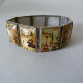 Chinese Silver And Mother - Of - Pearl Bracelet Enamelled With Figural Scenes photo
