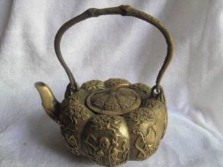 Chinese Teapot Bronze Carven Pumpkin Arabesqusite 07 photo