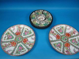 Exc Rose Medallion Large Serving Plates Fitted Bowls Tray Vtg Antique Hong Kong photo