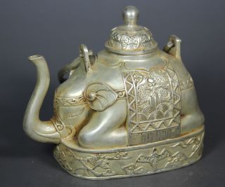Chinese Old White Copper Handwork Elephant Portable Tea Pot photo