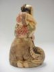 Antique Signed Japanese Netsuke Man Figurine Faux Hippo Ivory Tusk Ox Bone Nr Netsuke photo 3