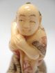 Antique Signed Japanese Netsuke Man Figurine Faux Hippo Ivory Tusk Ox Bone Nr Netsuke photo 4
