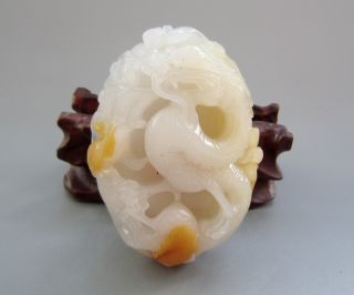 100% Fine Chinese Pick Carve Huanglong Jade Dragon Bats Rat Statue Nr photo