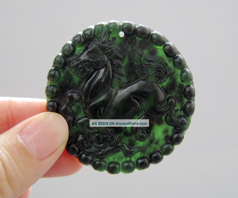 Chinese Hetian Black Green Jade Carved Horse Pendant Nr Other photo