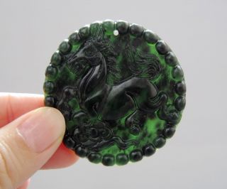 Chinese Hetian Black Green Jade Carved Horse Pendant Nr photo