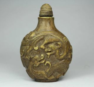 Chinese Handwork Carving Dragon Old Alabaster Snuff Bottle photo