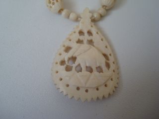 Vintage Beautifully Hand Carved Bone Necklace photo