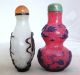 2 Chinese Carved Bi - Color Peking Glass Snuff Bottles W/ Crane Bird & Landscapes Snuff Bottles photo 1