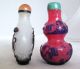 2 Chinese Carved Bi - Color Peking Glass Snuff Bottles W/ Crane Bird & Landscapes Snuff Bottles photo 3