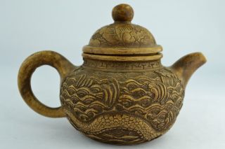 - China Collectibles Old Decorated Handwork Alabaster Dragon Tea Pot photo