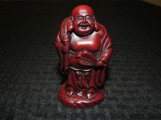 Unique Chinese Red Lacquer Buddha / Man Statue Gorgeous & Stunning Best Of Luck photo
