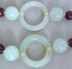 Chinese Green Serpentine Bead & Ring Necklace With Porcelain Pendant (21 