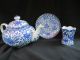 Old M Japan China Blue Phoenix Birds Teapot Plate Toothpick Holder Set Porcelain Teapots photo 1