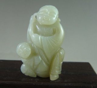 Old Chinese Hetian Jade Carved Two Urchin Pendant photo