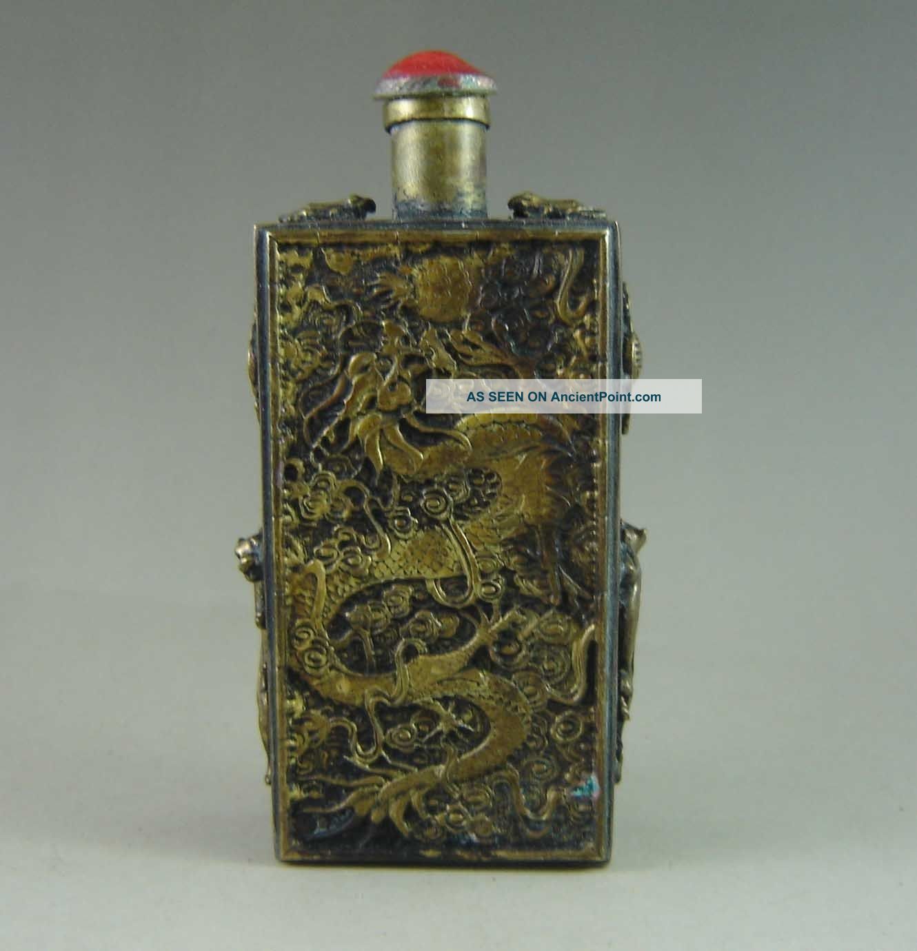 Rare Old Chinese Copper Carved Dragon Snuff Bottle Snuff Bottles photo