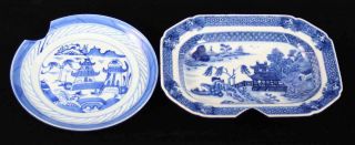 Antique Blue & White Canton China,  Export Porcelain - - Damaged: Plate & A Dish photo