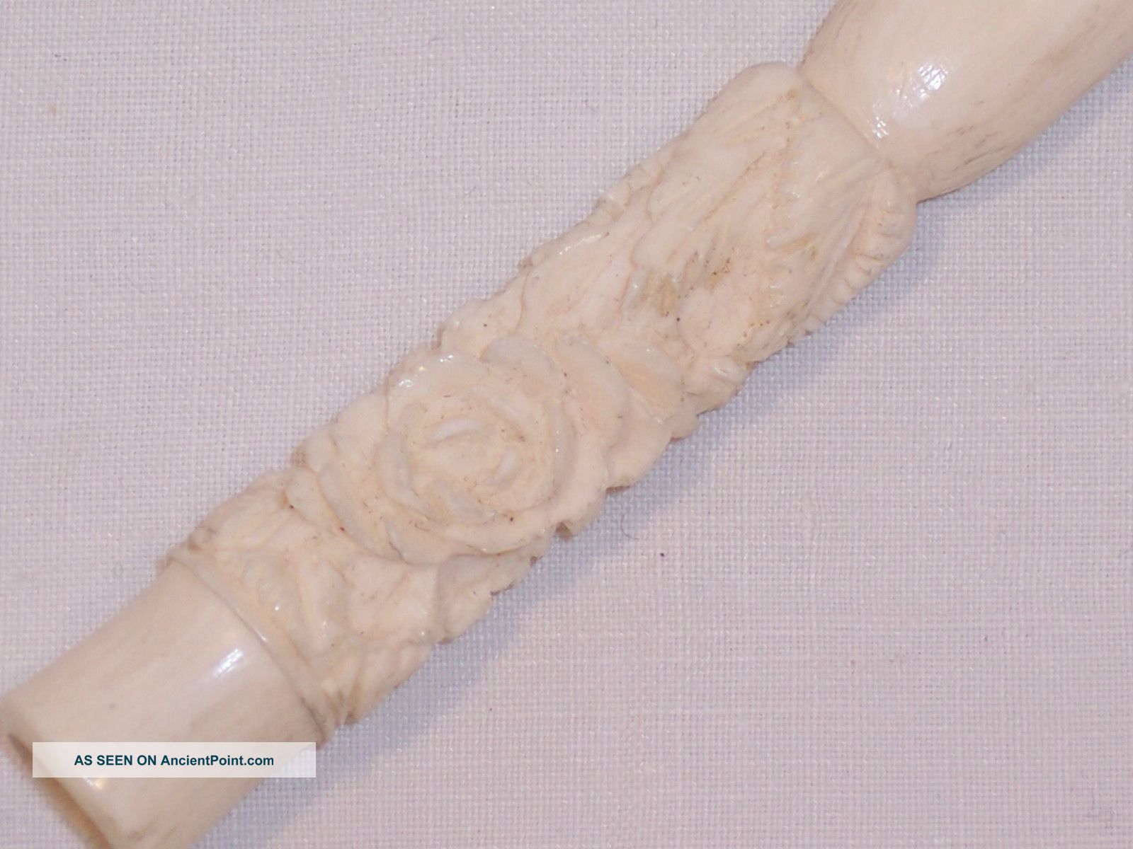 Old Antique Chinese Hand Carved Flowers Ox Bone Cigarette Holder Ex Cond C1920 Other photo