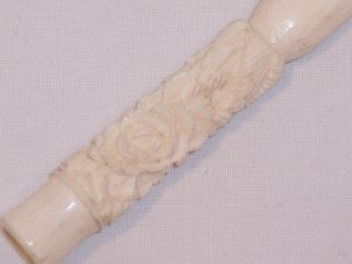 Old Antique Chinese Hand Carved Flowers Ox Bone Cigarette Holder Ex Cond C1920 photo