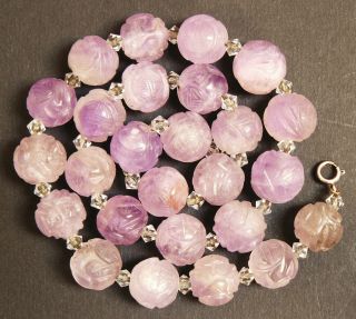 Old / Vintage / Antique Chinese Carved Amethyst Bead Necklace - Shou Symbol photo