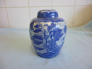 Japanese Dai Nippon Willow Pattern Blue And White Ginger Jar photo