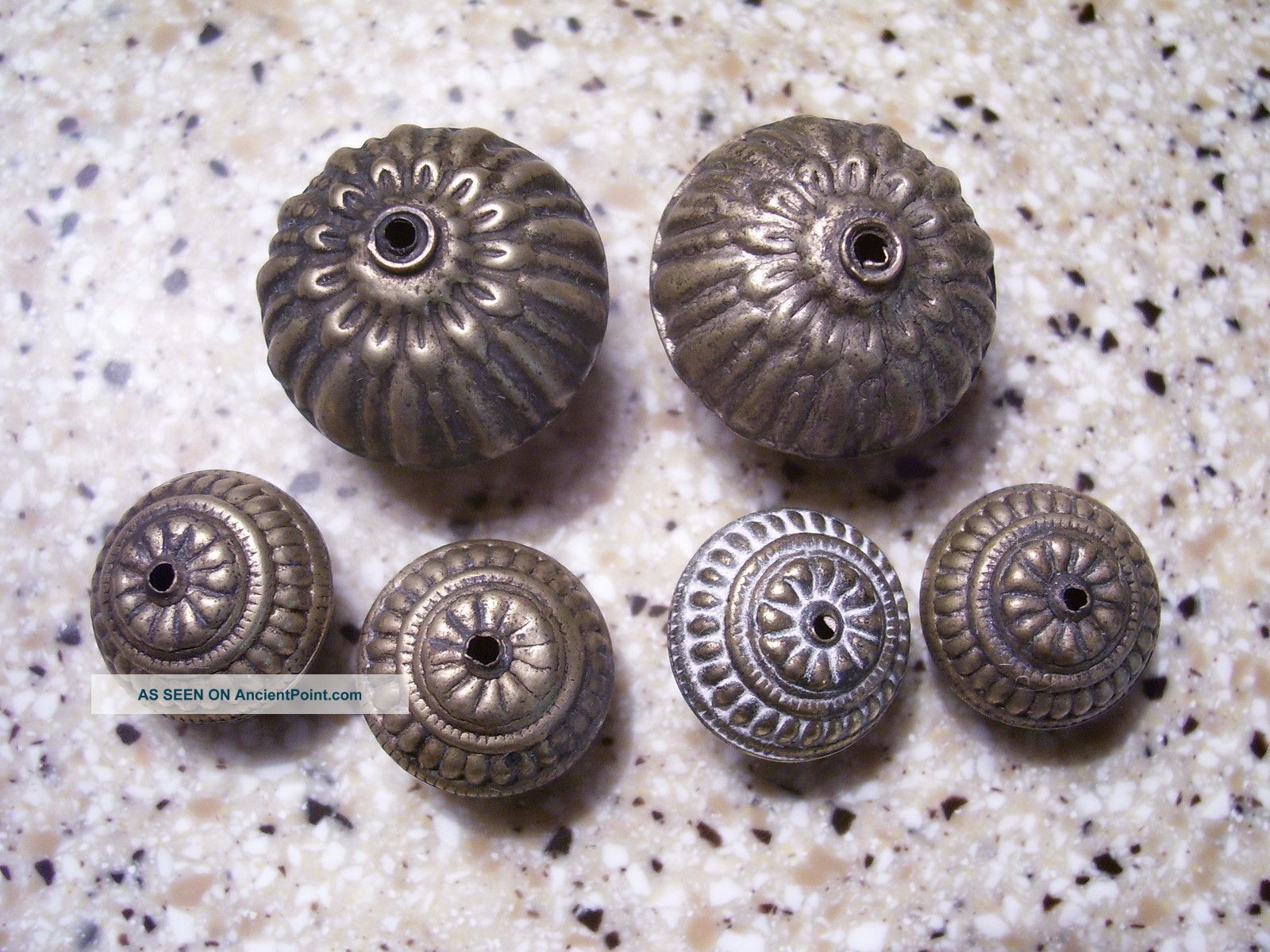 Antique Chinese Tibetan Silver Handmade Beads - Set Of 6 - Repousee Design Other photo