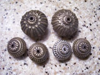 Antique Chinese Tibetan Silver Handmade Beads - Set Of 6 - Repousee Design photo