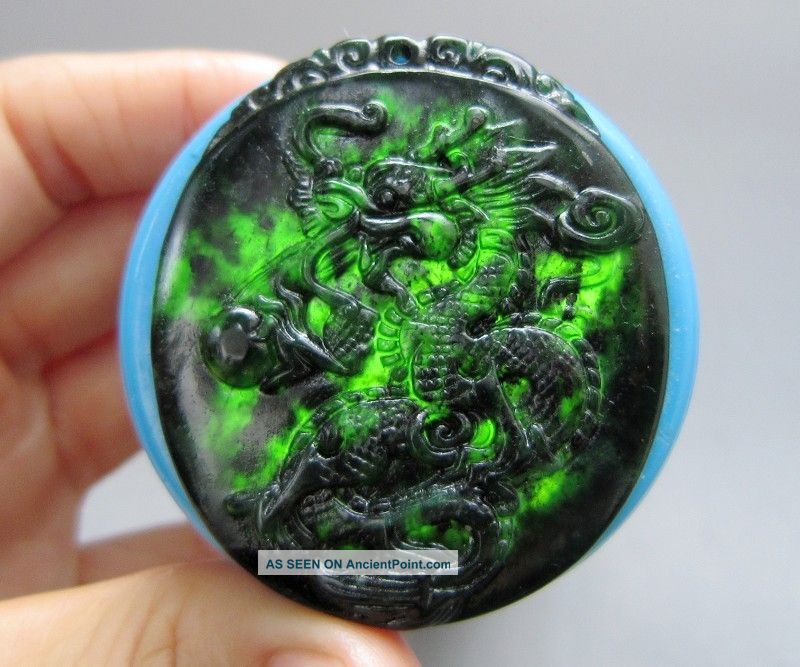 Chinese Hetian Black Green Jade Carved Dragon Pendant Nr Other photo