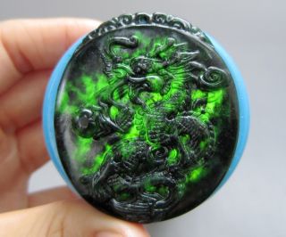 Chinese Hetian Black Green Jade Carved Dragon Pendant Nr photo