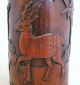 Old Carved Chinese Giant Bamboo Brush Pot With Spotted Deer & Trees (7.  1 