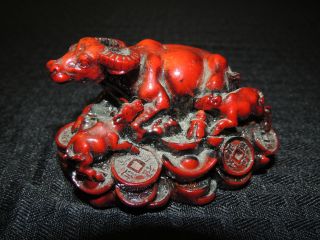 Unique Chinese Red Lacquer Oxen Statue Gorgeous & Stunning Best Of Luck photo