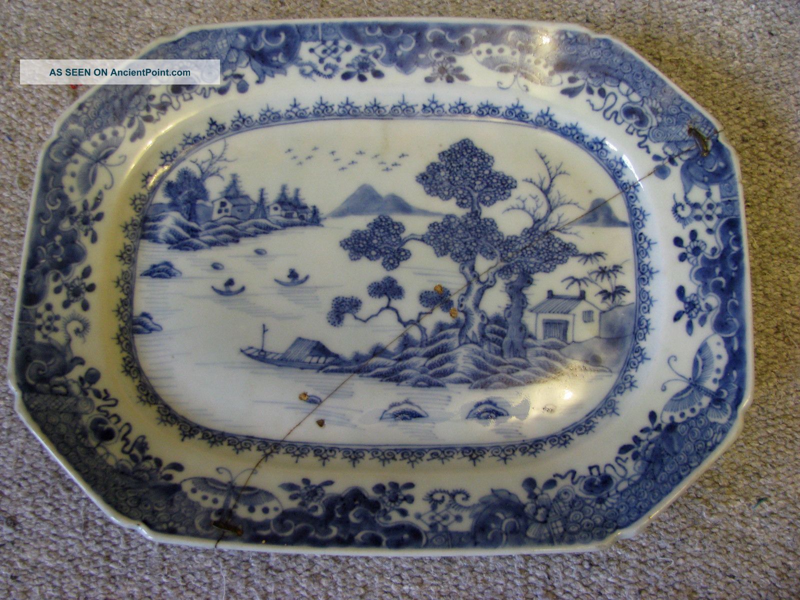 1700s Chinese Blue & White Plate Rivetted Repair Plates photo