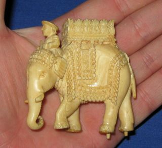 Fine Antique Colonial Anglo - Indian Vizagapatam Hand Carved Elephant & Mahout photo