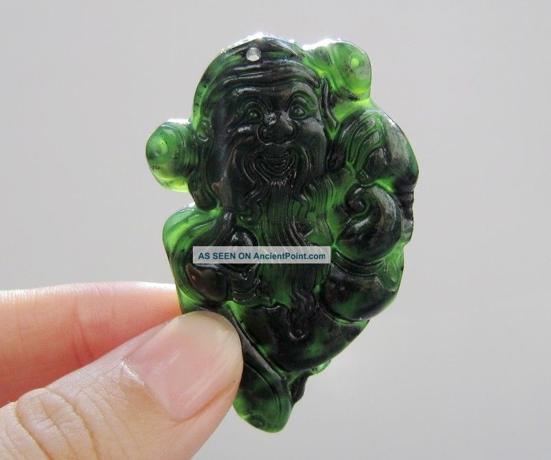 Chinese Hetian Black Green Jade Carved God Of Wealth Pendant Nr Other photo