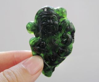Chinese Hetian Black Green Jade Carved God Of Wealth Pendant Nr photo