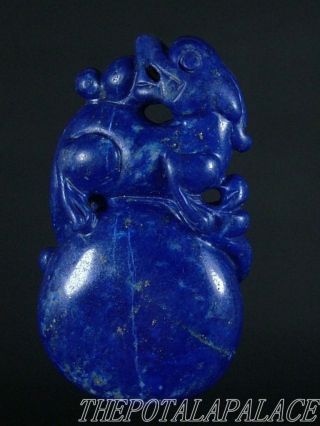 Old Chinese Lapis Lazuli Stone Made Pendant/netsuke~dragon On Ball photo