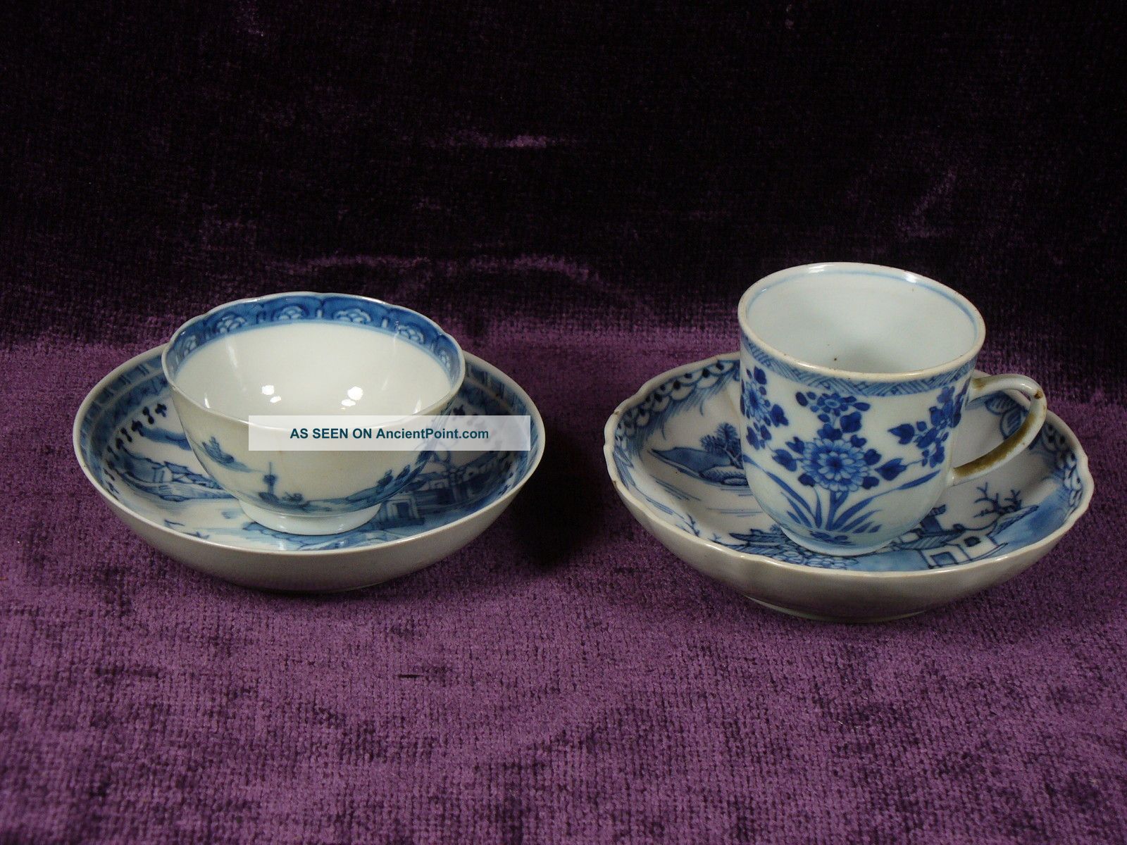 2 Antique Chinese Export Porcelain Kangxi Cup Saucer Plates photo