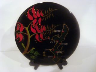 Vintage Ryukyu Japanese Laquerwood Plate Okinawa Map Hand Painted Red And Black photo