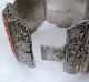 Large Antique Chinese Silvered Copper & Red Cinnabar Bracelet (7 
