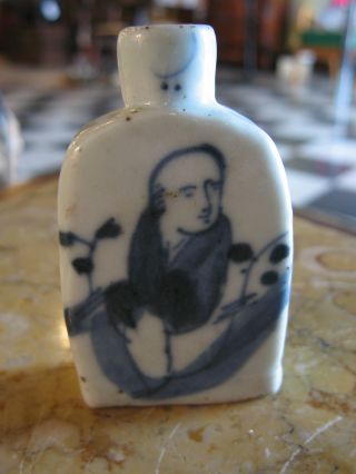 Antique Chinese Blue & White Porcelain Snuff Bottle Signed / Marked On Side photo