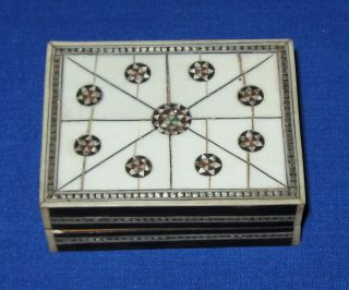 Antique Colonial Anglo - Indian Hand Carved Sadeli Abalone Marquetry Snuff Box photo