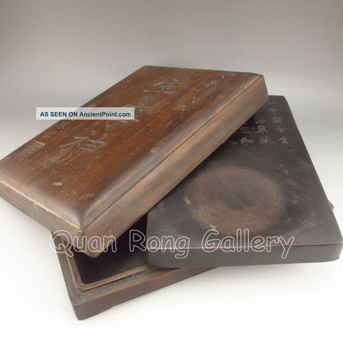 Chinese Chen Ni Inkstone & Hard Wood Box Nr Ink Stones photo