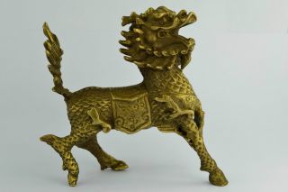 China Rare Collectibles Old Decorated Handwork Copper Hammered Kylin Statue ++++ photo