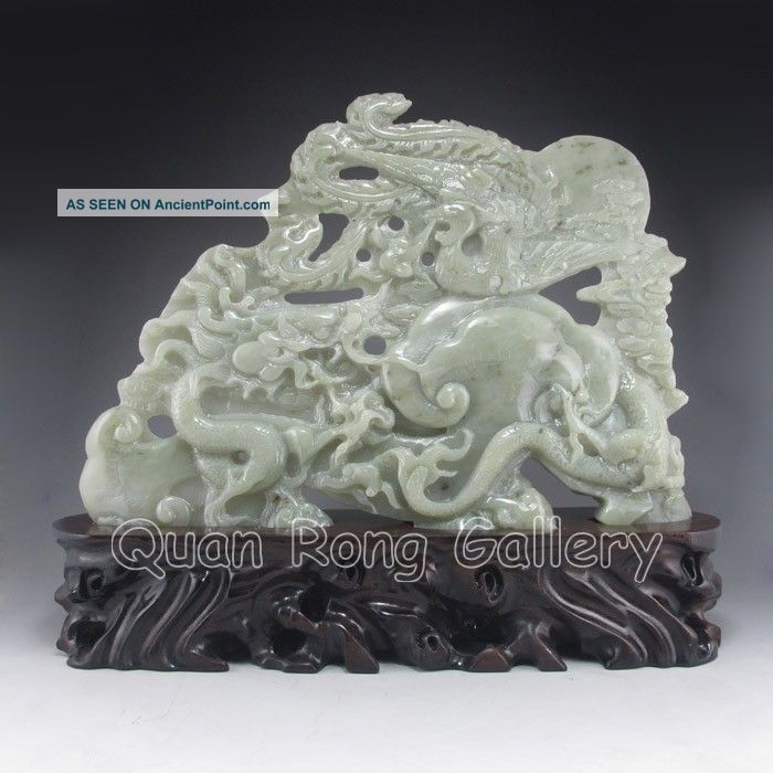 Chinese Hetian Jade Statue - Dragon & Phoenix Nr Phoenix photo